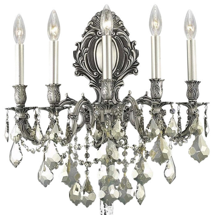 Elegant Monarch Wall Sconce, Pewter Finish With Royal Cut Crystal