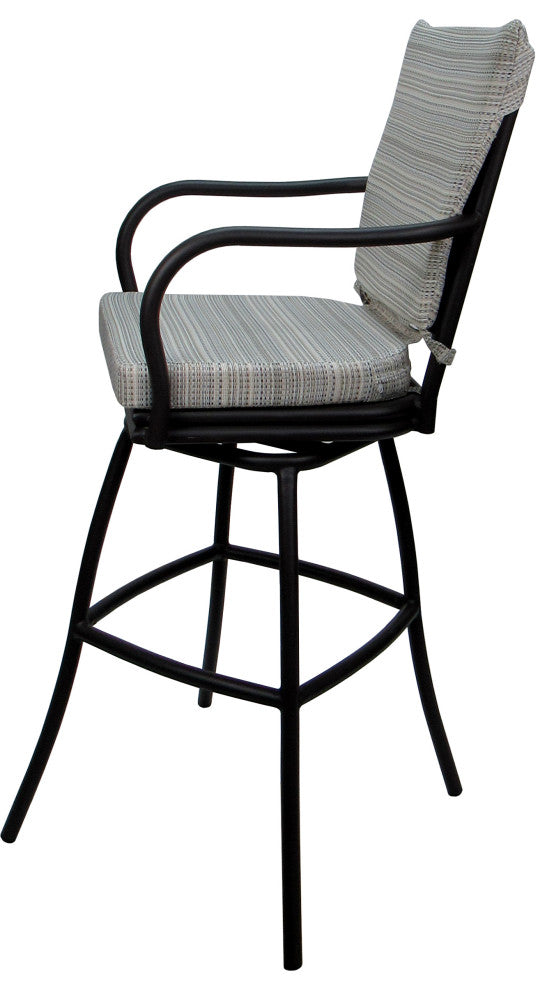 Outdoor Patio Swivel Bar Stool Ofir with Arms, Natural Fun - Black, 30"