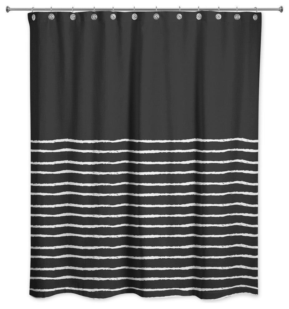 Sketch Stripes Shower Curtain, Black and White