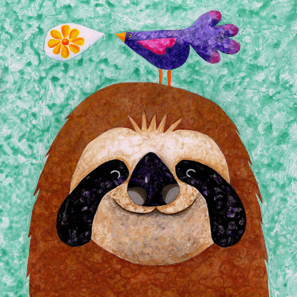 Marmont Hill, "Sloth Happy" by Janet Nelson Painting on Wrapped Canvas, 24x24