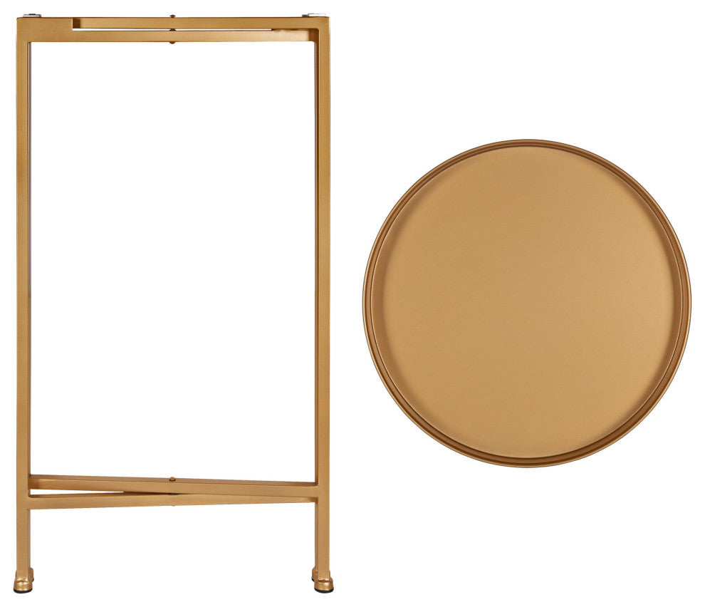 Celia Round Metal Foldable Tray Accent Table, Gold 14x14x25.75
