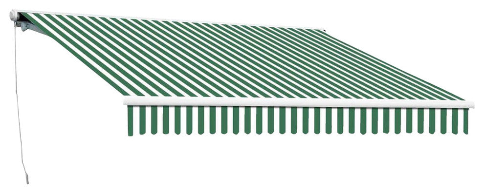 Awntech 8x6.5' California Manual Acrylic Retractable Awning, Forest/White Stripe