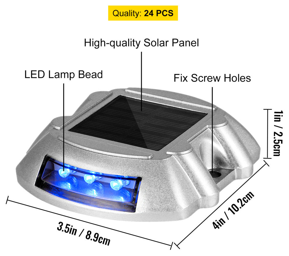 Solar Driveway Lights, Switch Button, Wireless, 6 LEDs, Blue, 24 Pieces