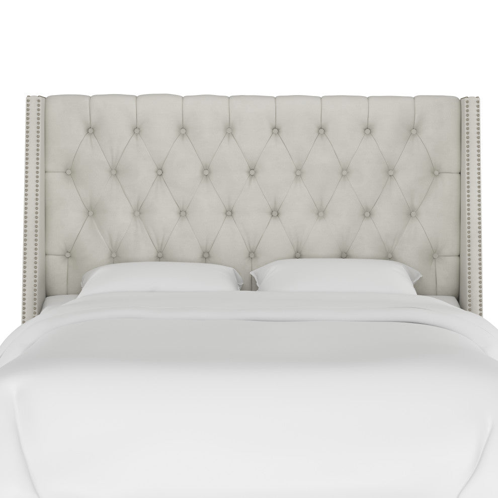 Williams King Nail Button Tufted Wingback Headboard, Velvet Light Gray