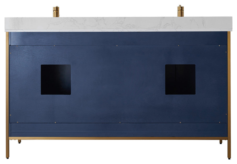 Granada Vanity With White Composite Stone Top, Royal Blue, 60", Without Mirror