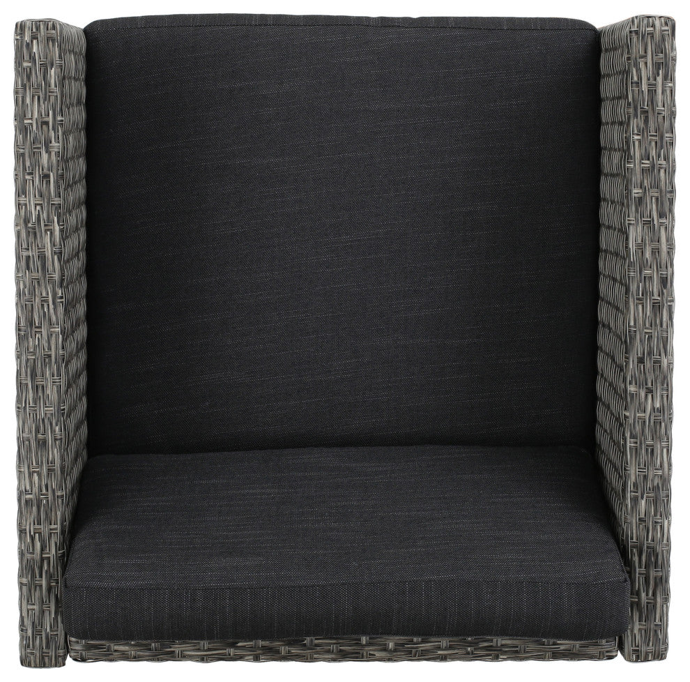 GDF Studio 5-Piece Calella Outdoor Dark Gray Wicker Dining Set