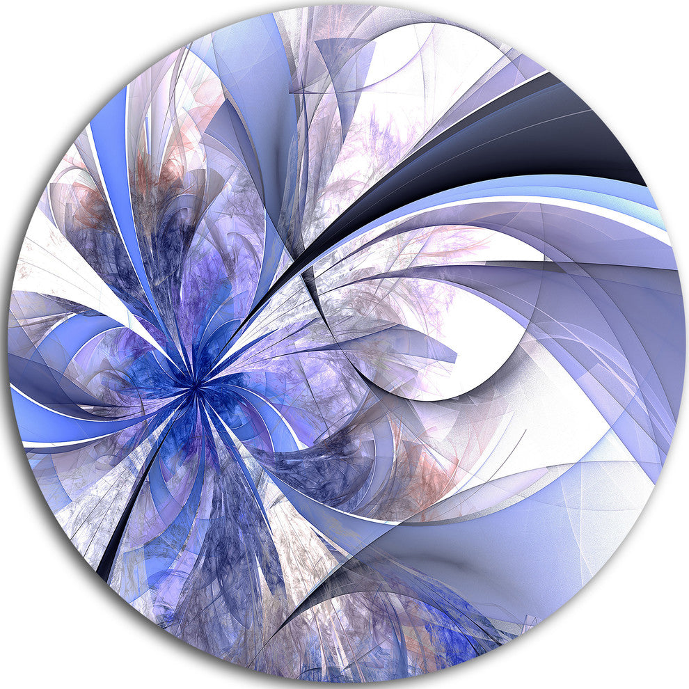 Blue Fractal Flower Design In White, Floral Disc Metal Wall Art, 11"
