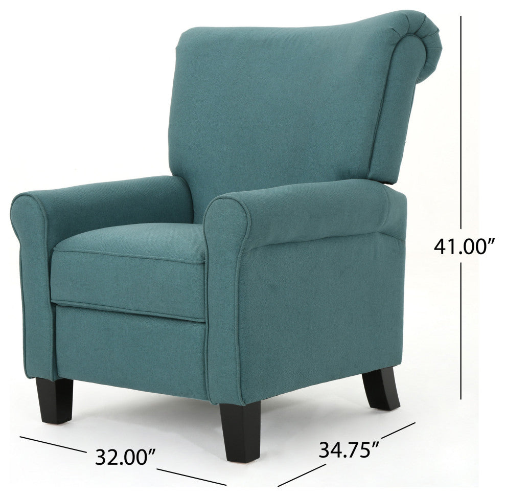 GDF Studio Thelma Traditional Fabric Recliner, Dark Teal