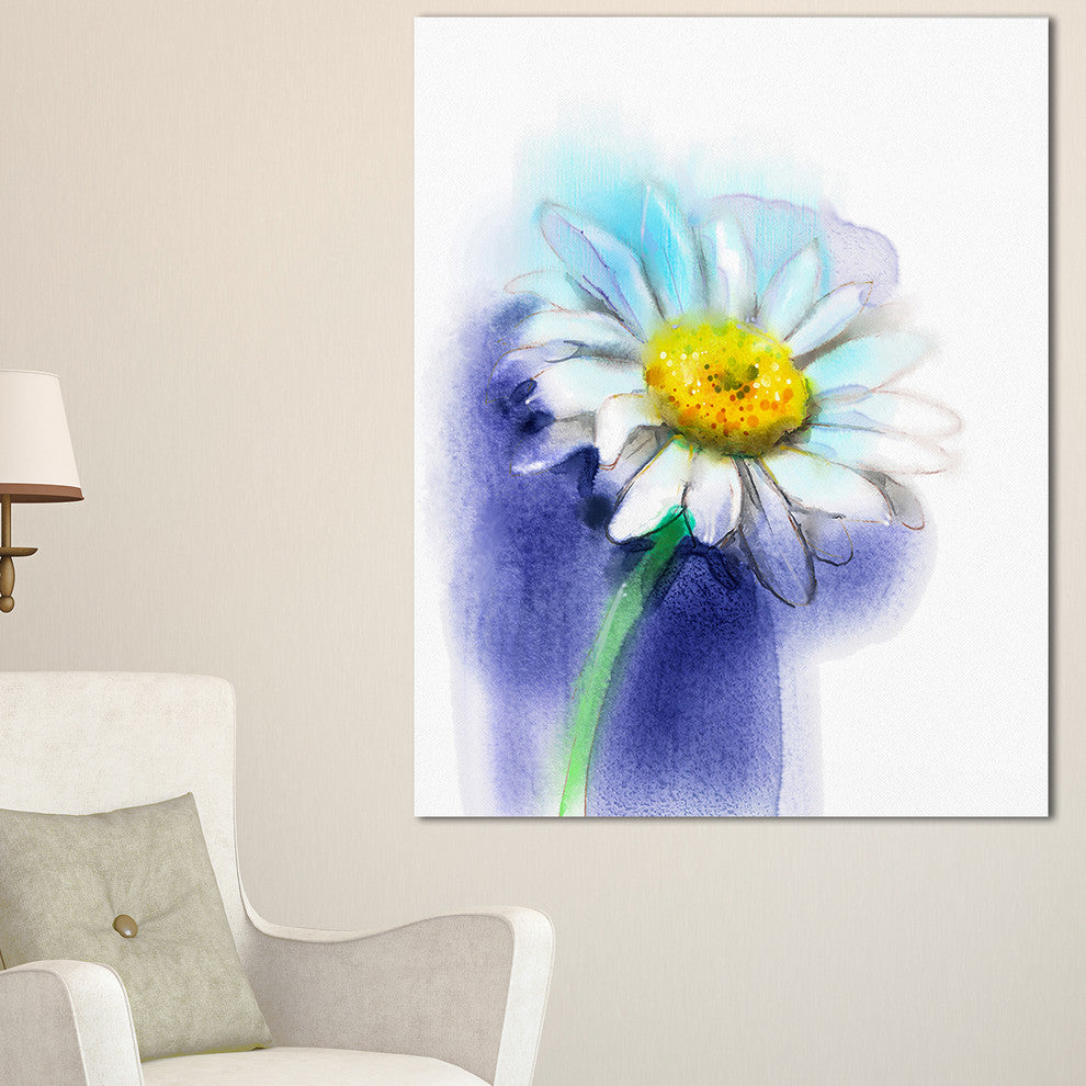 "White Gerbera Daisy in Blue" Flower Canvas Wall Art, 20"x40"
