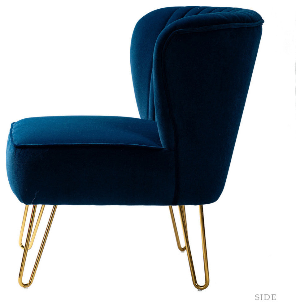 Tufted Side Chair With Golden Base, Navy
