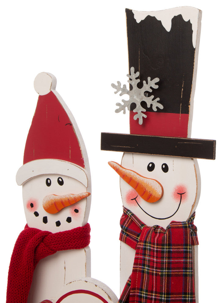 35.43"H Wooden Snowman Family Porch Decor
