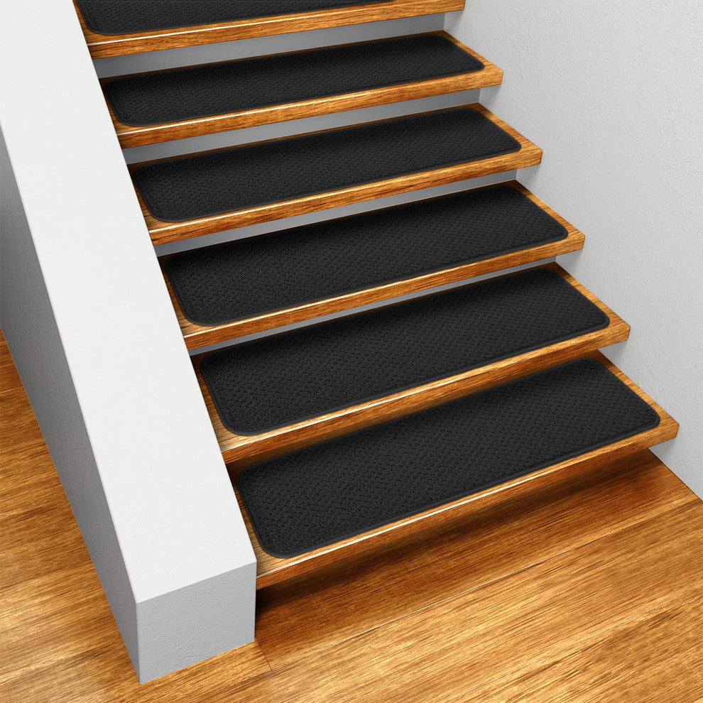 Set of 15 Skid-Resistant Carpet Stair Treads Black, 9"x36"