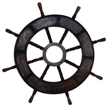 Nautical 36" Ship's Wheel Wall Art, Black Wood Sailing Yacht