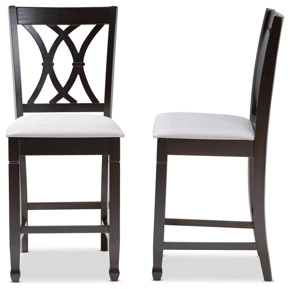 Narelle Gray Fabric Espresso Brown Finish Counter Height Pub Chairs, Set of 2