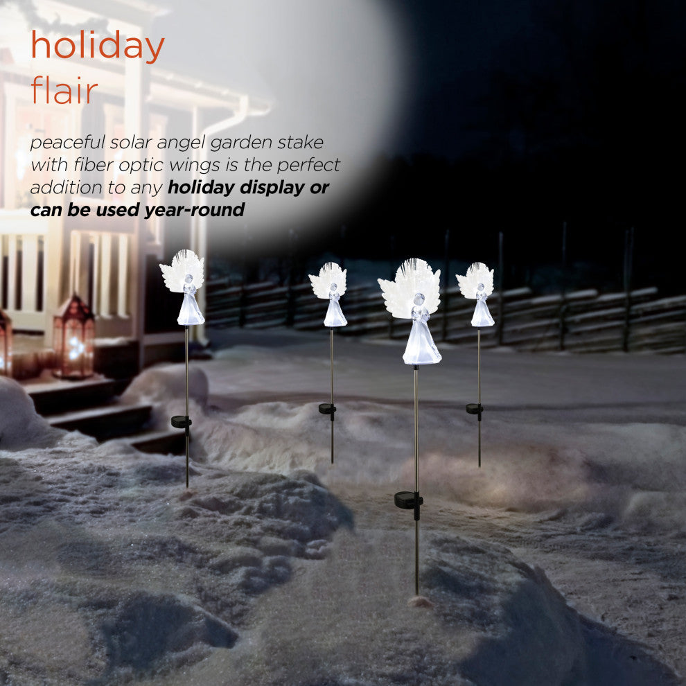 37"�H Outdoor Solar Angel Garden Stakes with Fiber Optic Wings and LED Lights