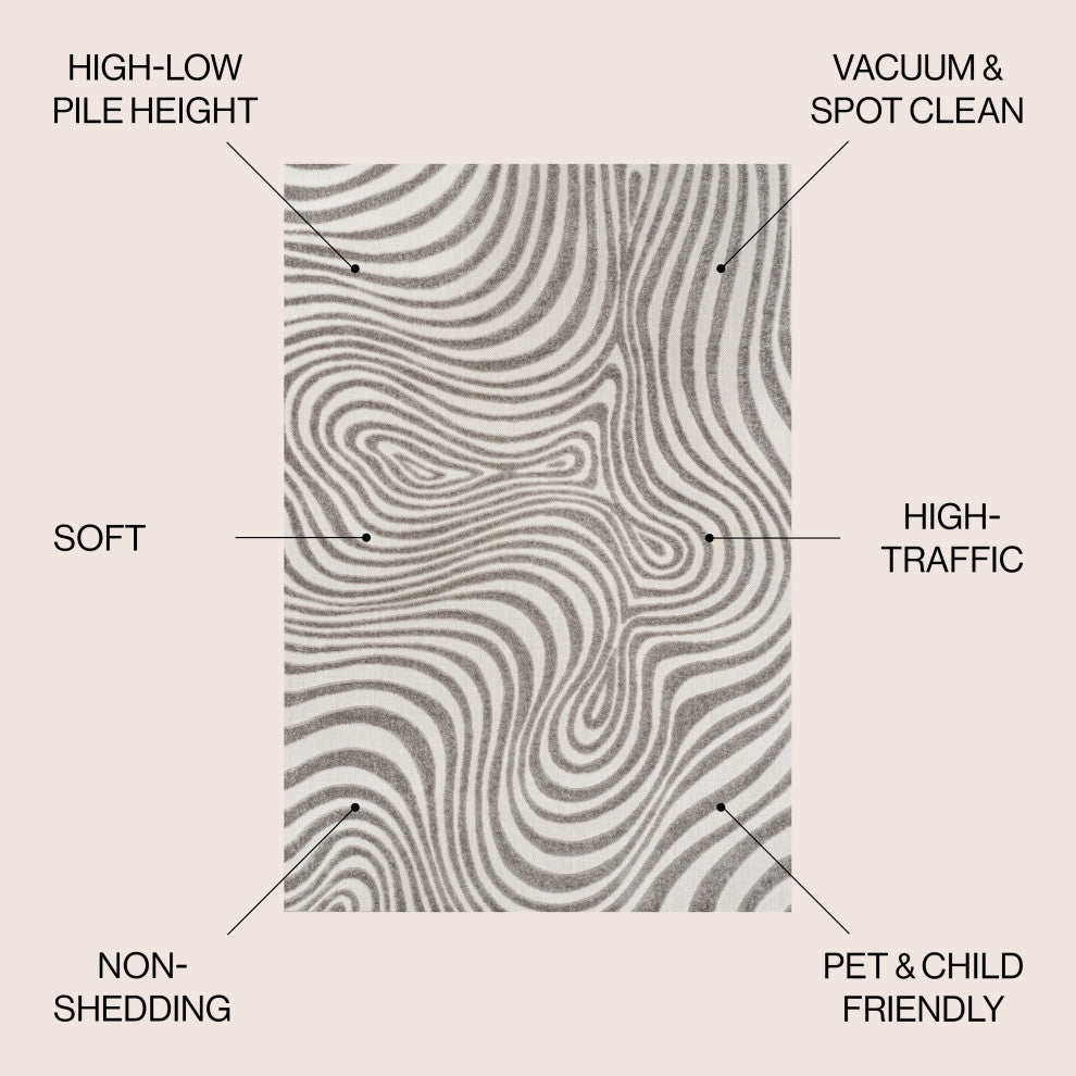 Maribo High-Low Abstract Groovy Striped Indoor/Outdoor Area Rug