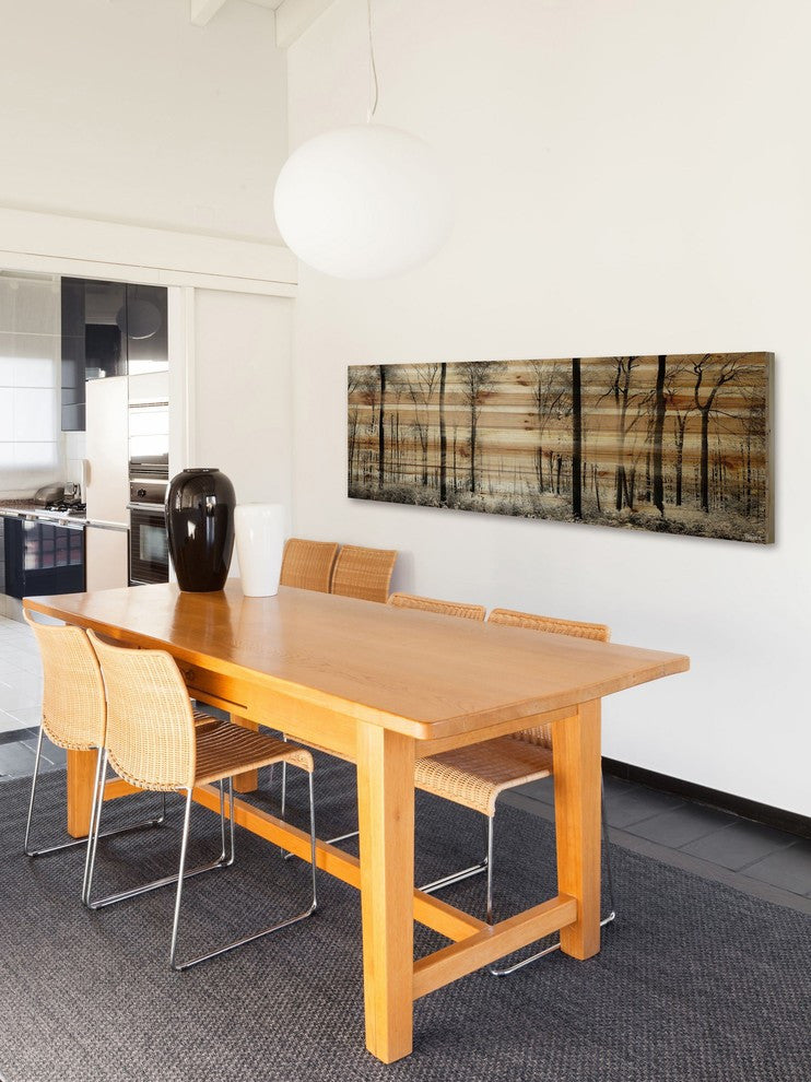 "Panoramic Forest" Painting Print on Natural Pine Wood, 60"x20"