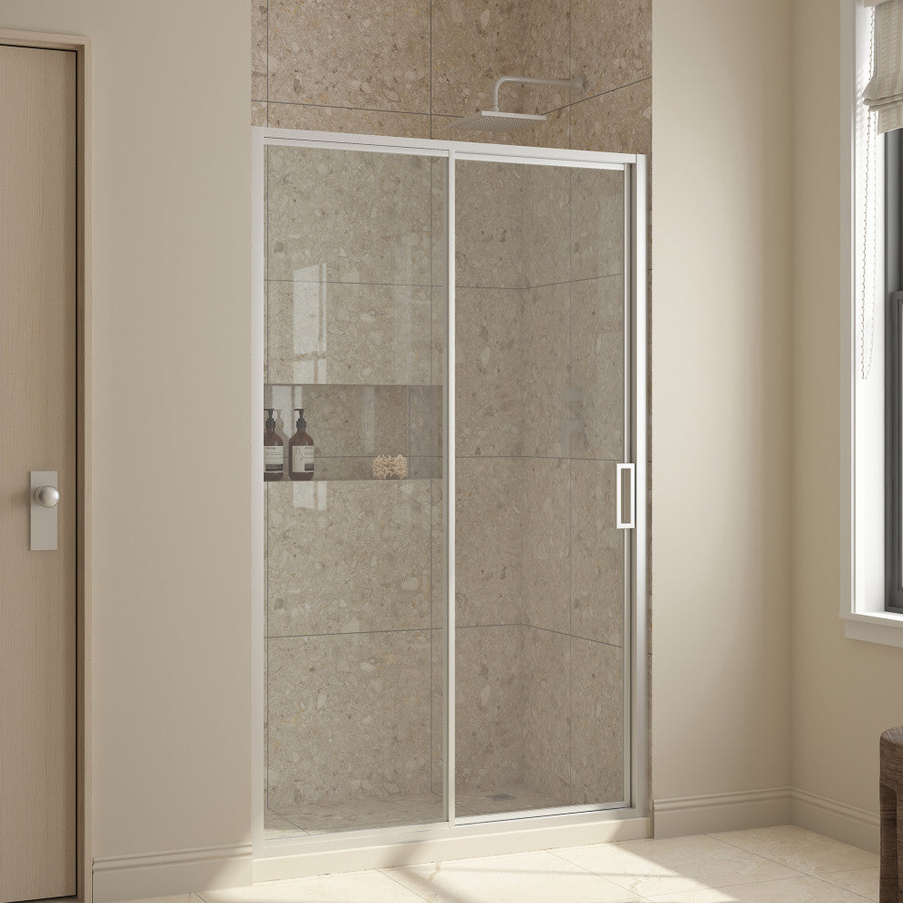 Stanford Sliding Fluted Alcove Shower Door, Satin Nickel, Clear Glass, 48"