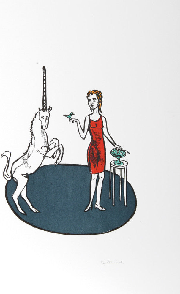 Stephan Balkenhol "Lady and the Unicorn, Taste" Woodcut