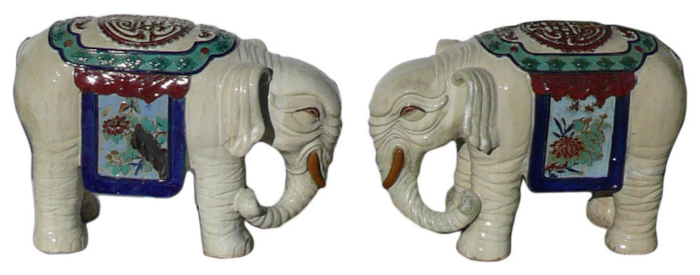 Chinese Ceramic Off White Oriental Elephant Figures Hcs1155, 2-Piece Set