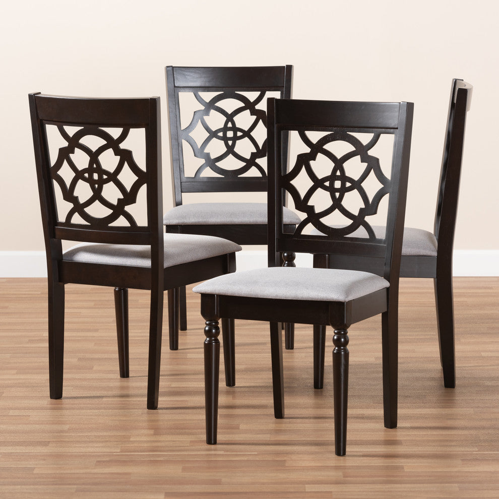 Hailee Gray Fabric Upholstered Espresso Brown Wood Dining Chair Set of 4