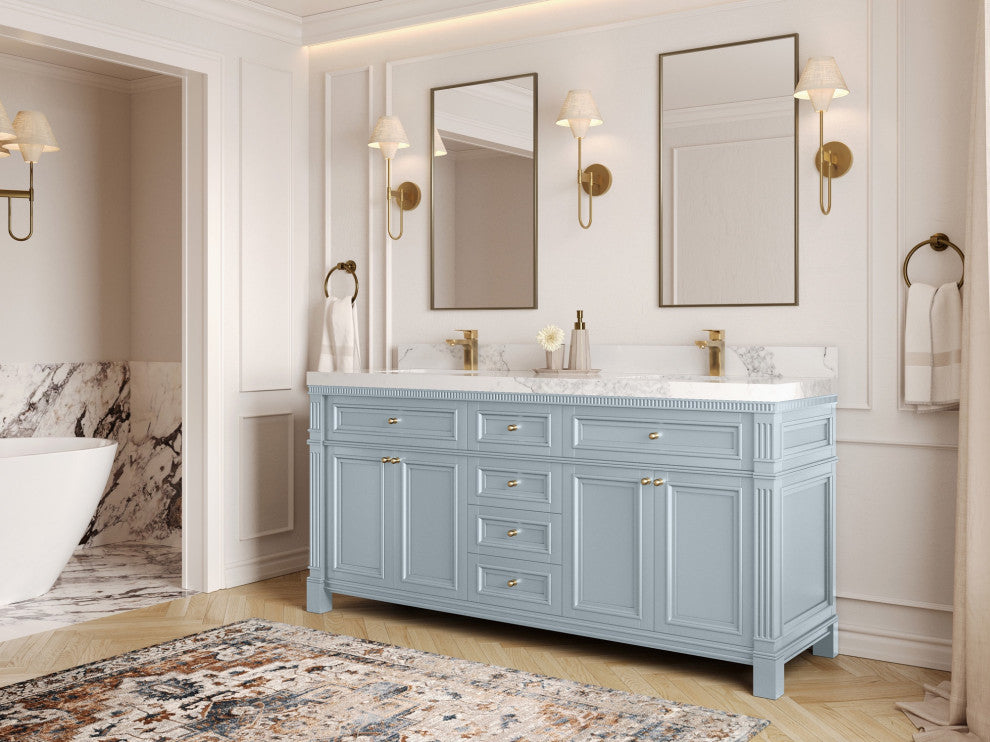 Paris 72" Double Sink Bathroom Vanity in Blue Heather 2" Empira Quartz