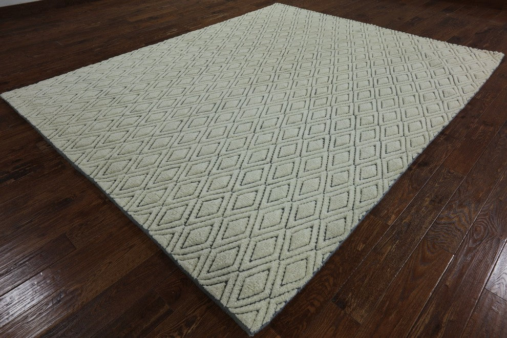 Berber Oriental Modern Moroccan Ivory Hand-Knotted Wool Rug, 8'x10'