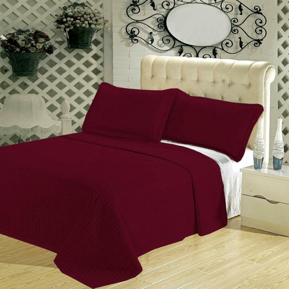 Wrinkle-Free Checkered Quilted Coverlet Set, Burgundy, Twin/Twin Xl