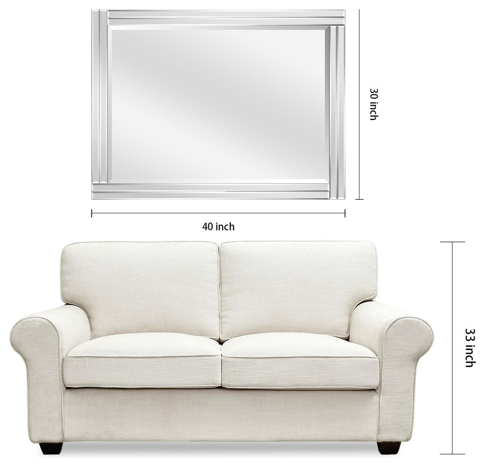 Stepped Beveled Rectangle Wall Mirror, Solid Wood Frame, 1" Center Mirror, 30" X 40"