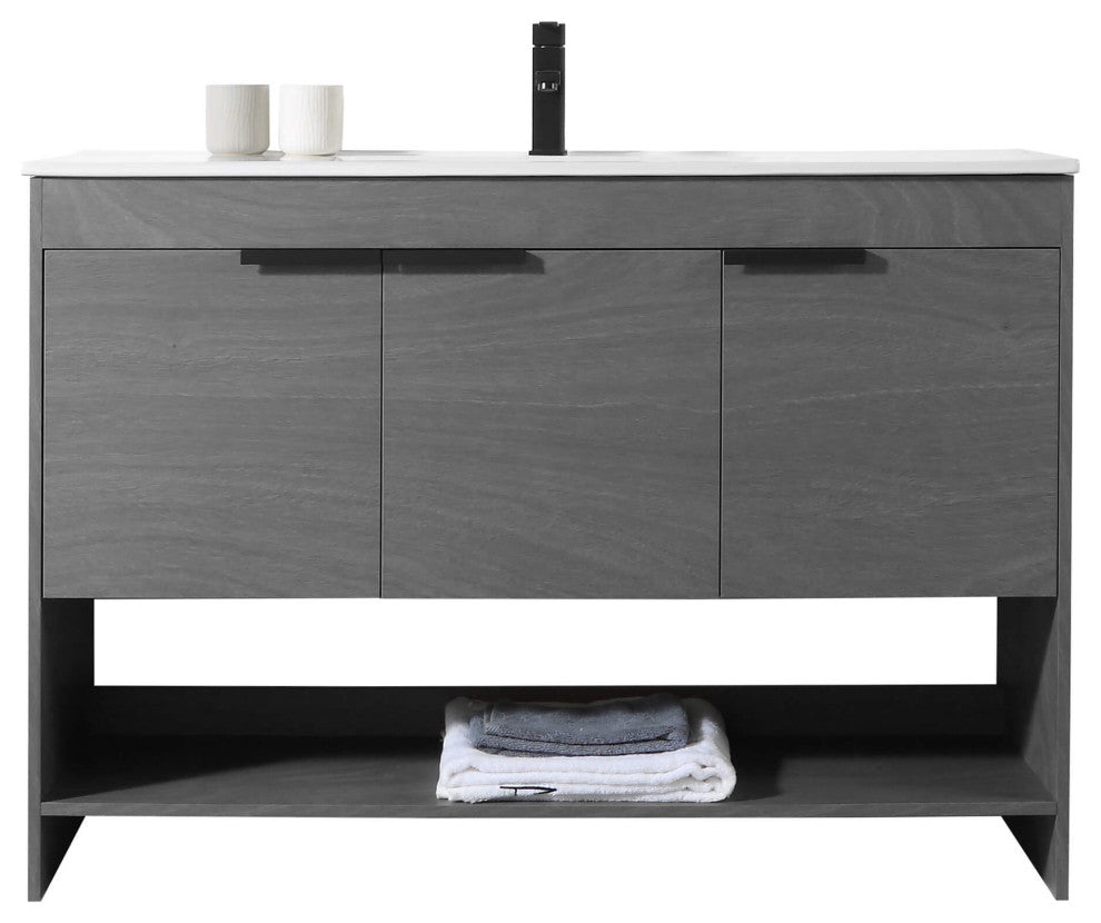 Phoenix Bath Vanity With Ceramic Sink - Full Assembly Required, Classic Grey, 48 Inch