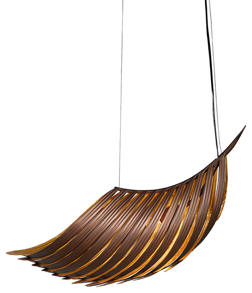 Palmera Curved Leaf Pendant Soft Bronze/Gold Leaf, 7.5"Lx30"Wx15"H