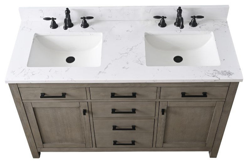 Jasper 54" Bathroom Vanity, Textured Gray, Ariston White Engineered Stone Top