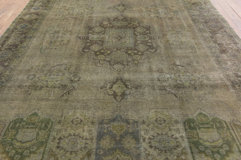 New Unique Floral Ecru Color 9'x12' Overdyed Hand Knotted Wool Area Rug H8682
