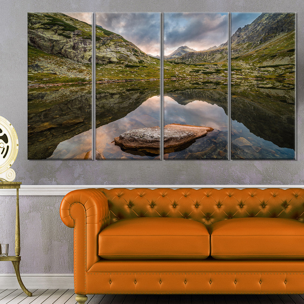 "Mountain Lake Over Skok Waterfall" Wall Art, 48"x28", 4-Panels