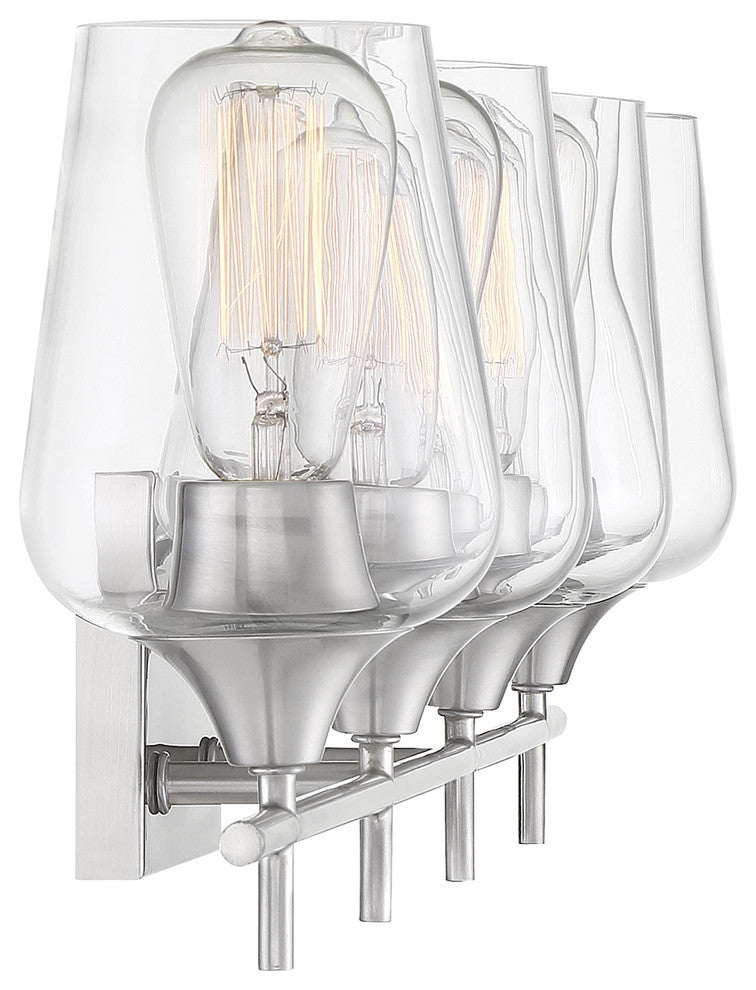 Octave Bathroom Vanity Light, Satin Nickel, 4-Light