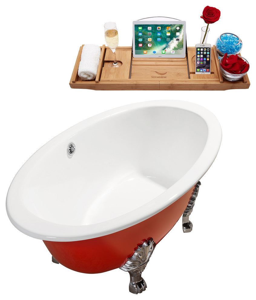 71" Cast Iron R5240CH-CH Soaking Clawfoot Tub and Tray With External Drain
