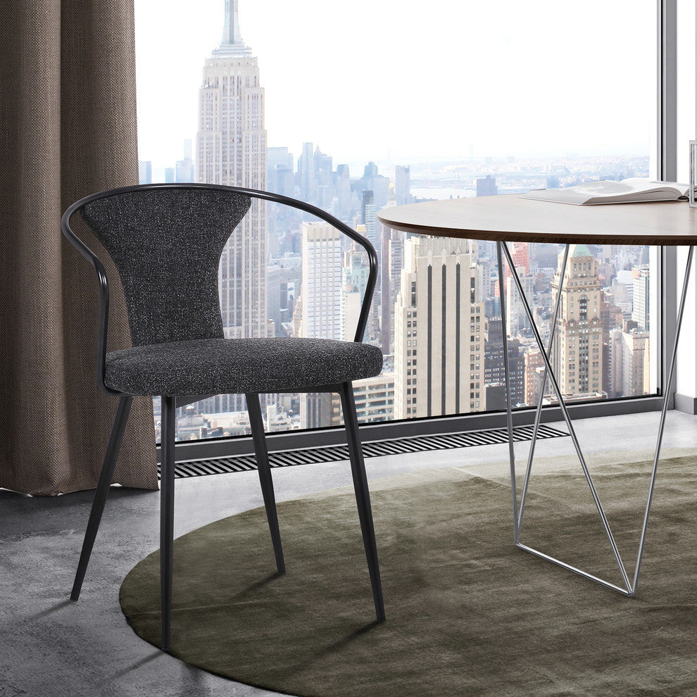 Charles Contemporary Dining Chair, Black Powder Coated and Black Fabric