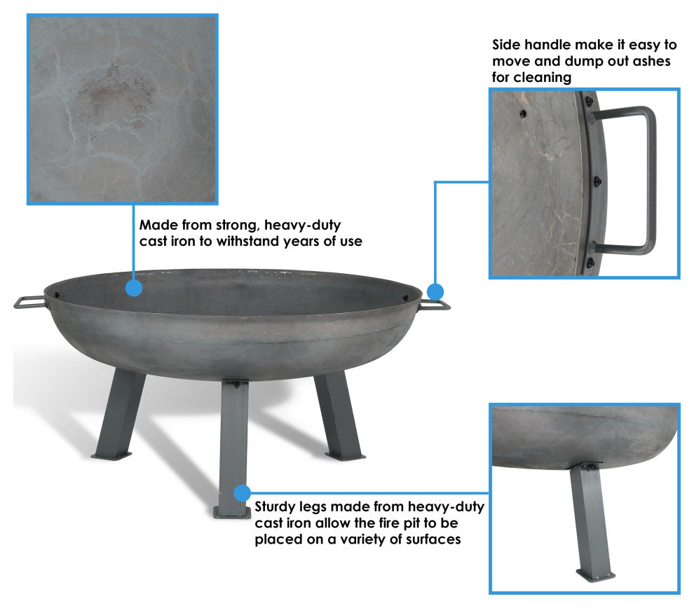 Sunnydaze Steel Colored Cast Iron Wood-Burning Fire Pit Bowl, 34"