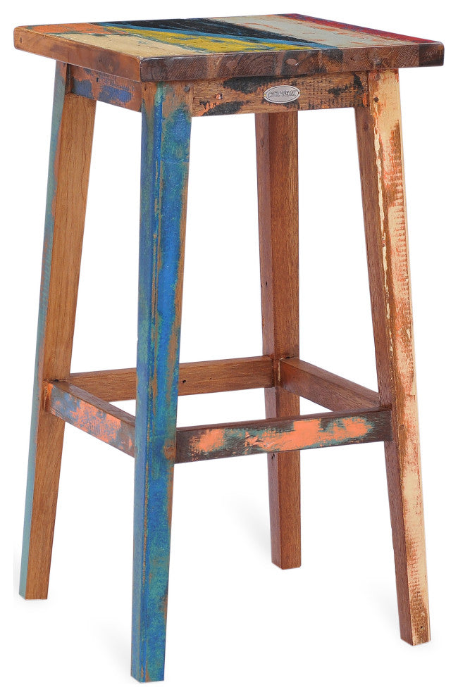 Marina Del Rey Square Recycled Teak Wood Boat Barstool