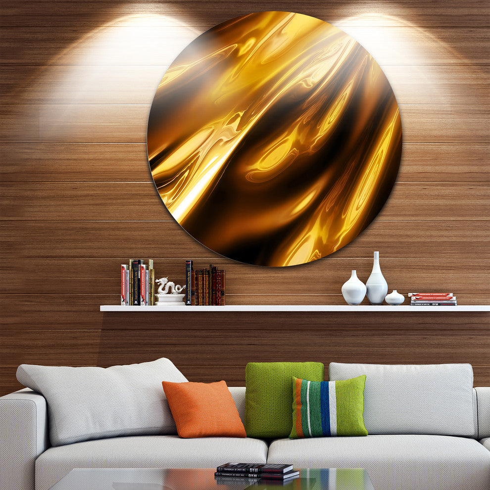 Liquid Gold Texture Pattern, Abstract Large Disc Metal Wall Art, 36"