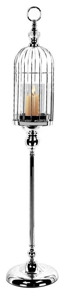 Birdcage Candle Holder and Stand, Silver, Large