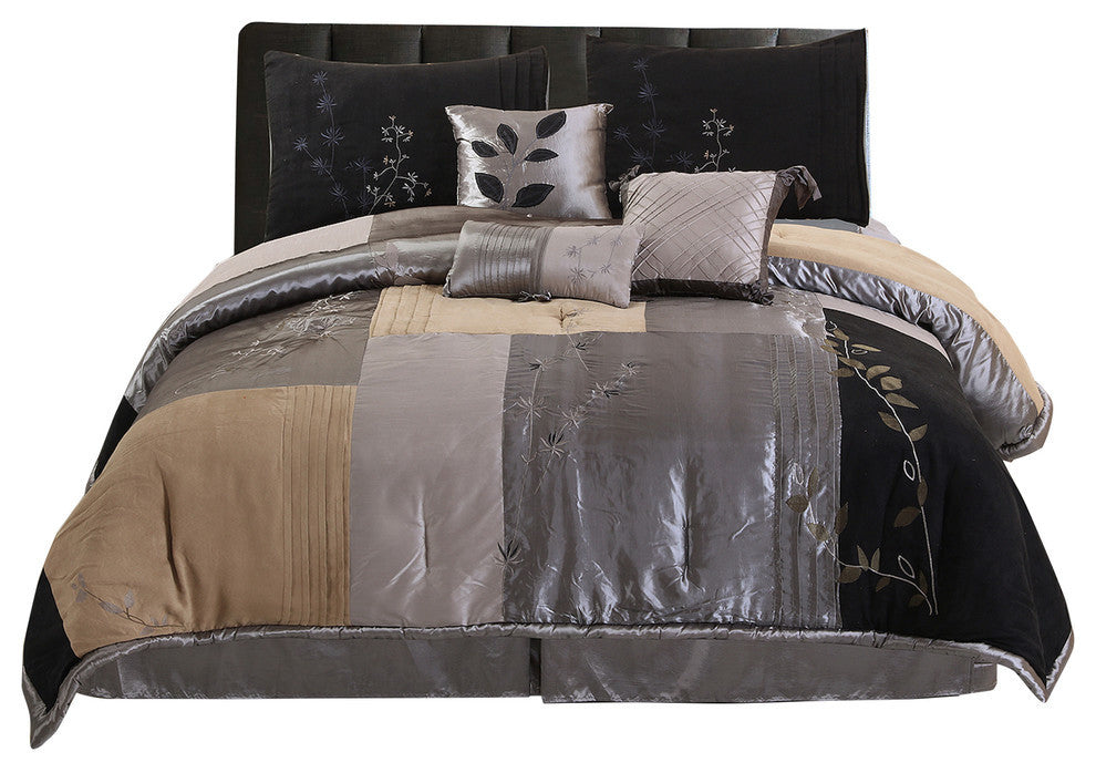 Back to Nature Comforter Set, Charcoal, Cal King, 7-Pc