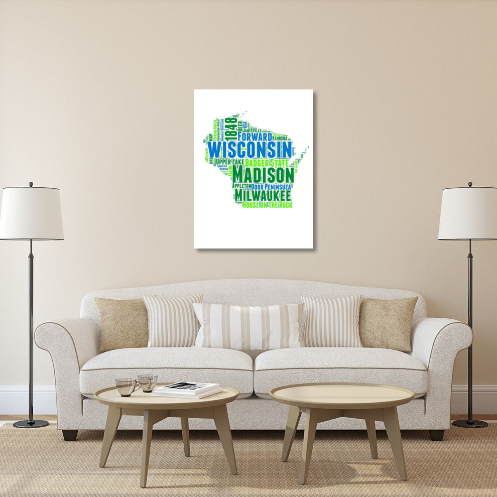 "Wisconsin Word Cloud Map" Fine Art Print