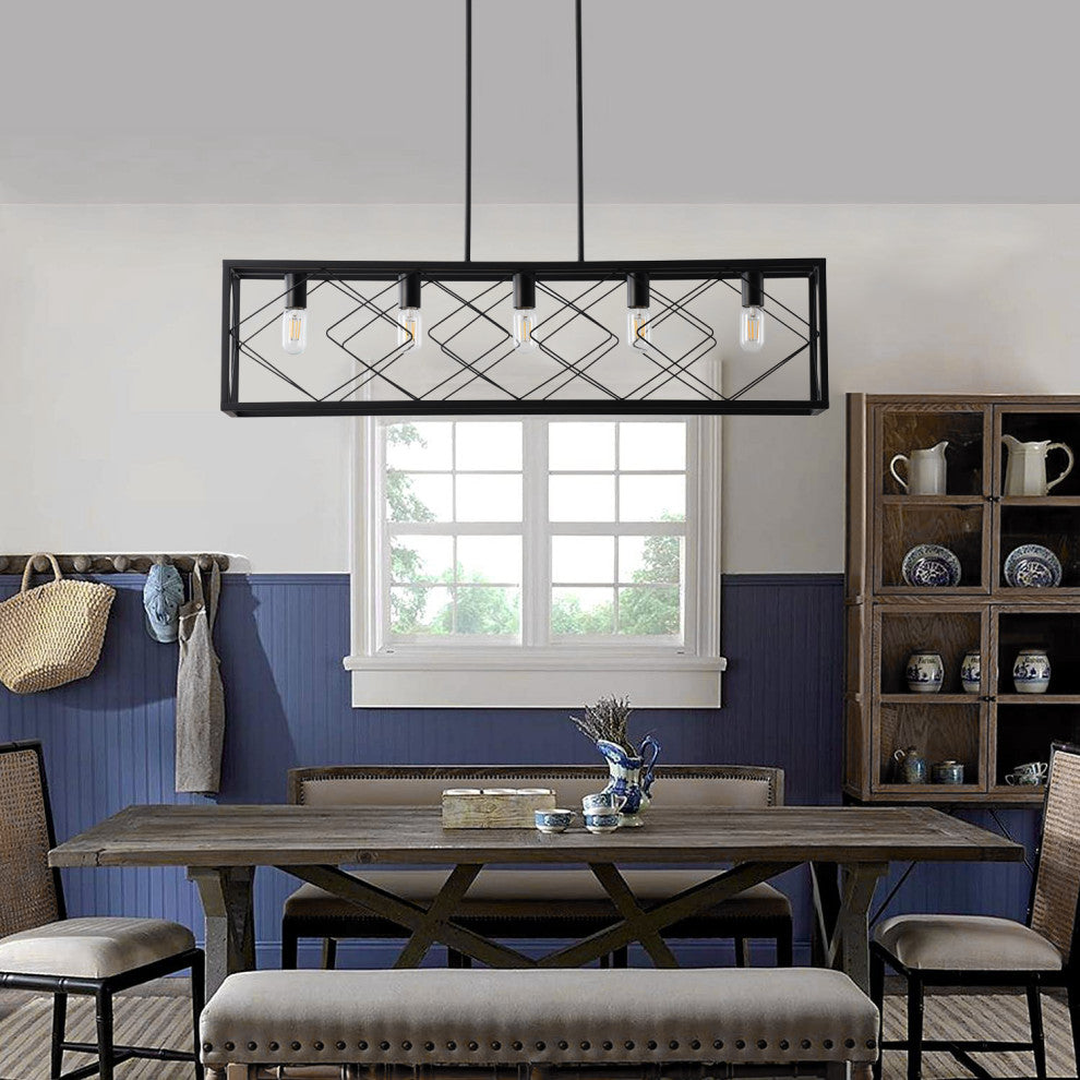 Black Rectangle 5-Light Kitchen Island Chandelier