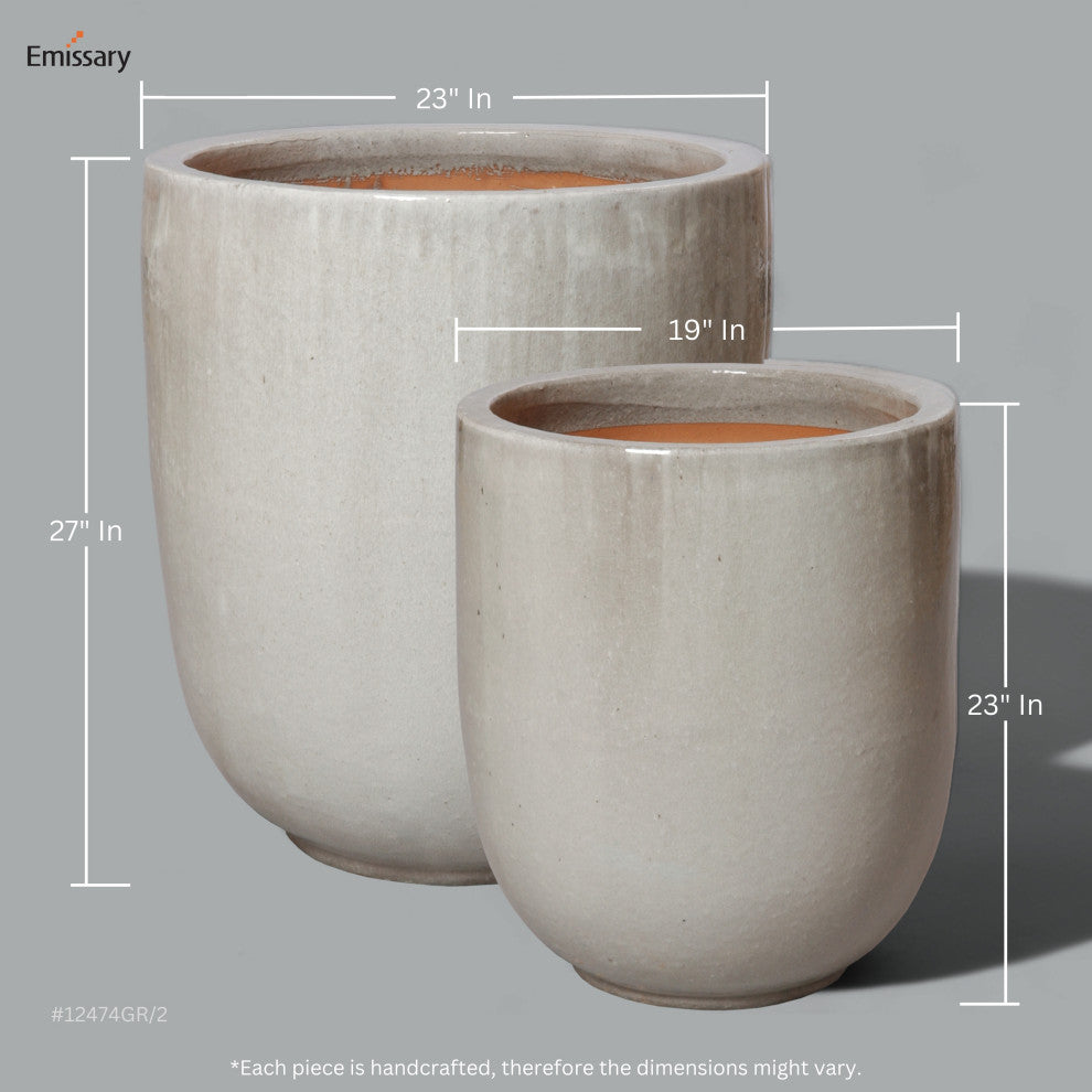 27" Round Gray Ceramic Planter