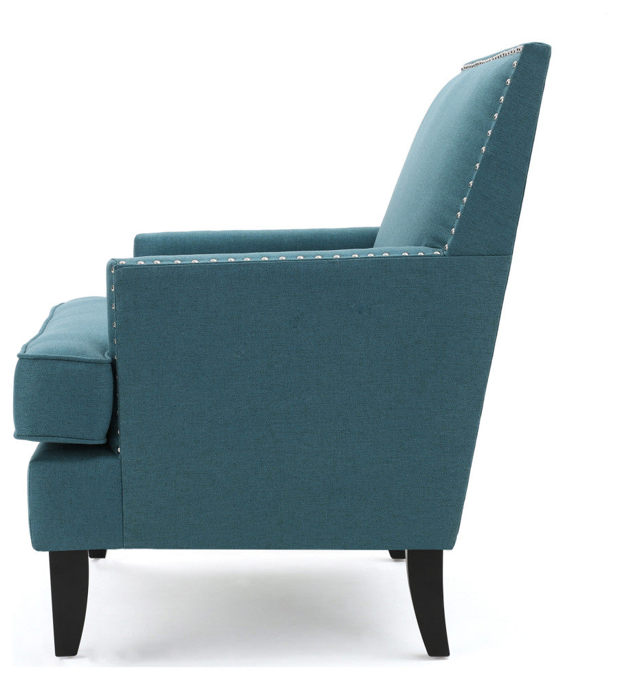 GDF Studio Talette Studded Sky Blue Fabric Club Chair, Dark Teal