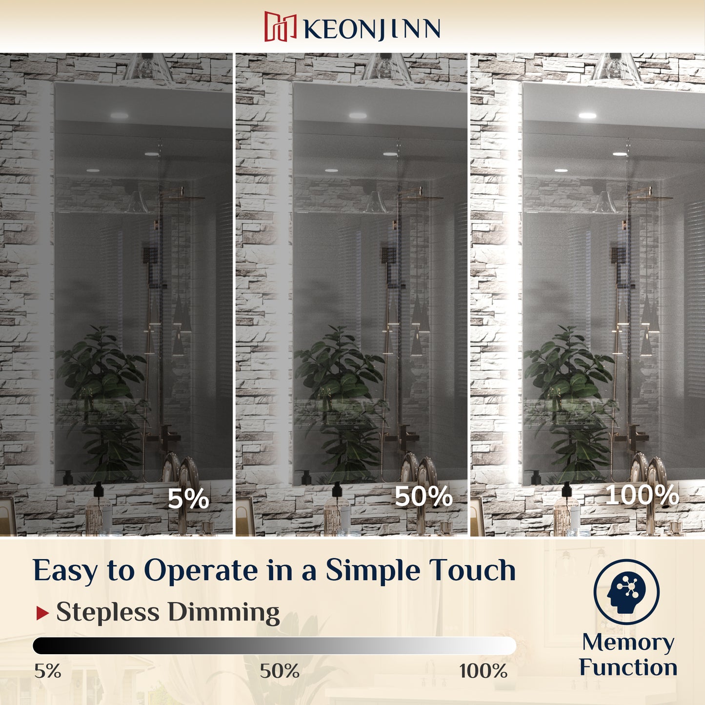 Backlit LED Mirror for Bathroom, Anti-Fog Dimmable, Silver, 20x28