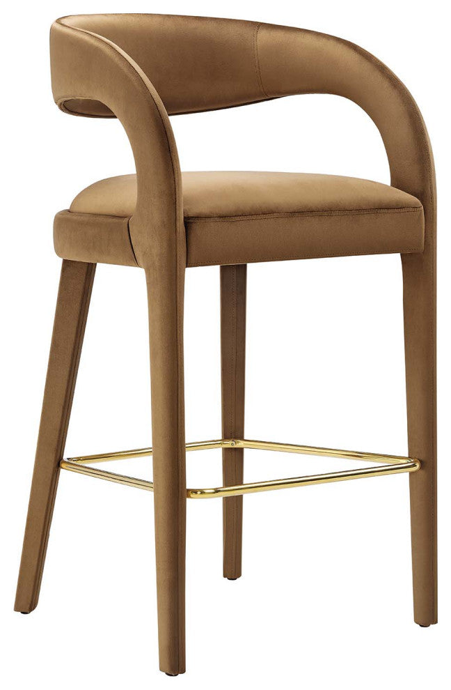 Pinnacle Performance Velvet Bar Stool Set of 2, Brown Gold