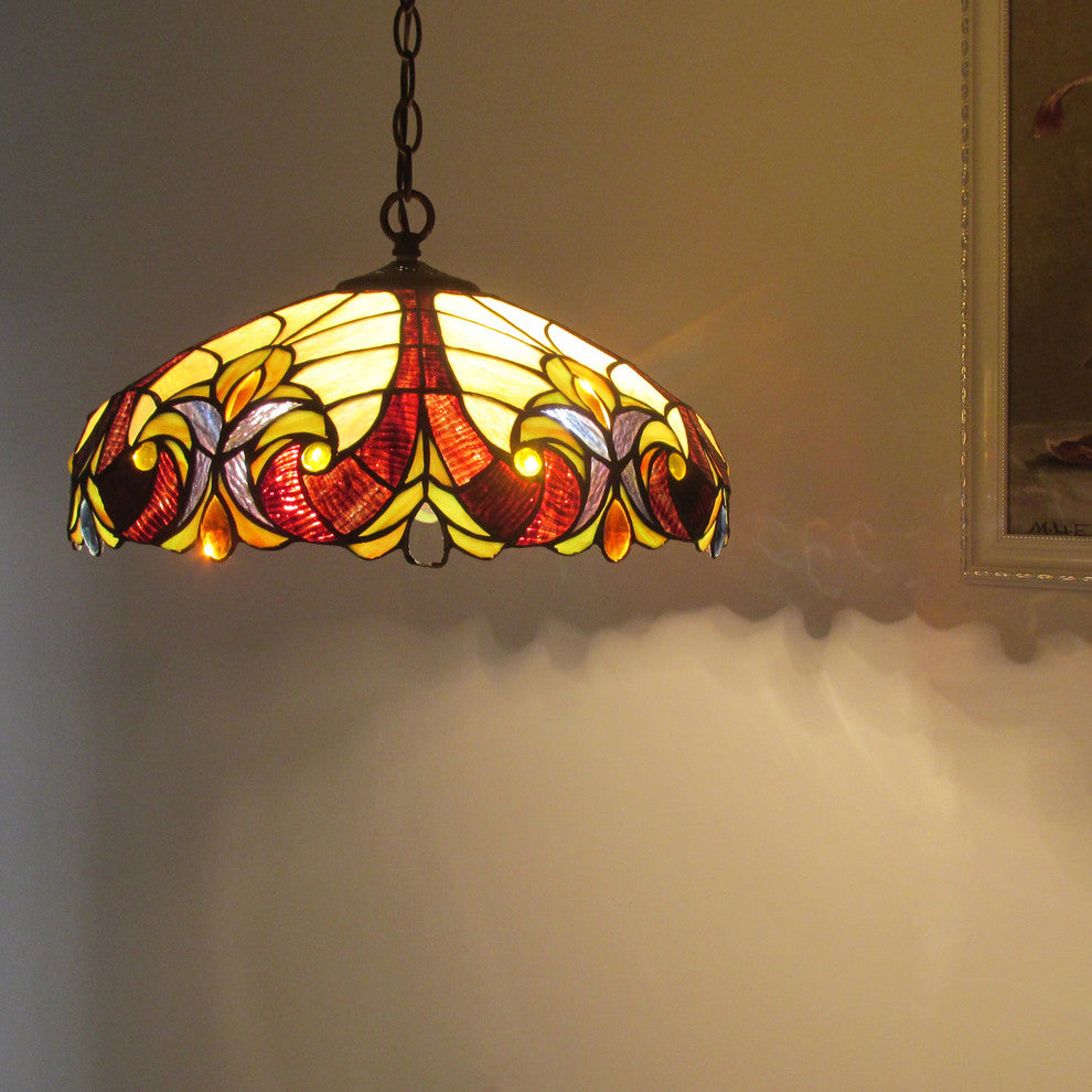 ADIA Tiffany-style 2 Light Hanging Pendant Fixture 18inches Shade