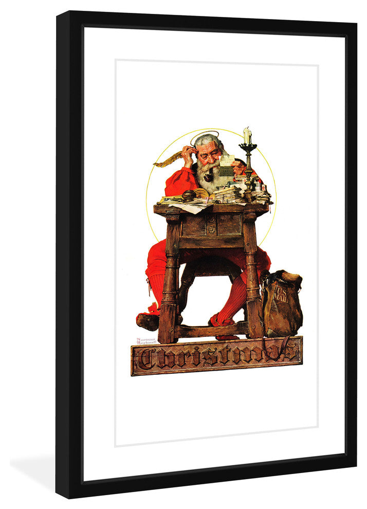 "Santa at His Desk" Framed Art Print by Norman Rockwell